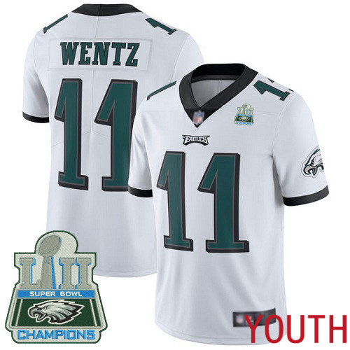 Youth Philadelphia Eagles  #11 Carson Wentz White Vapor Untouchable NFL Jersey Limited Player Super Bowl LII